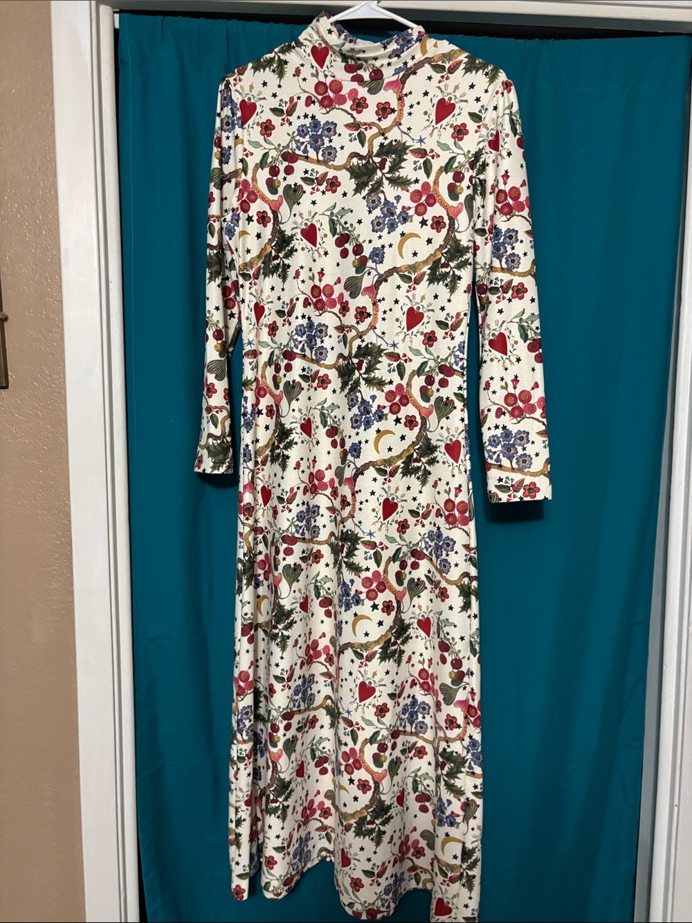 Cream Floral & Heart Print Maxi Dress